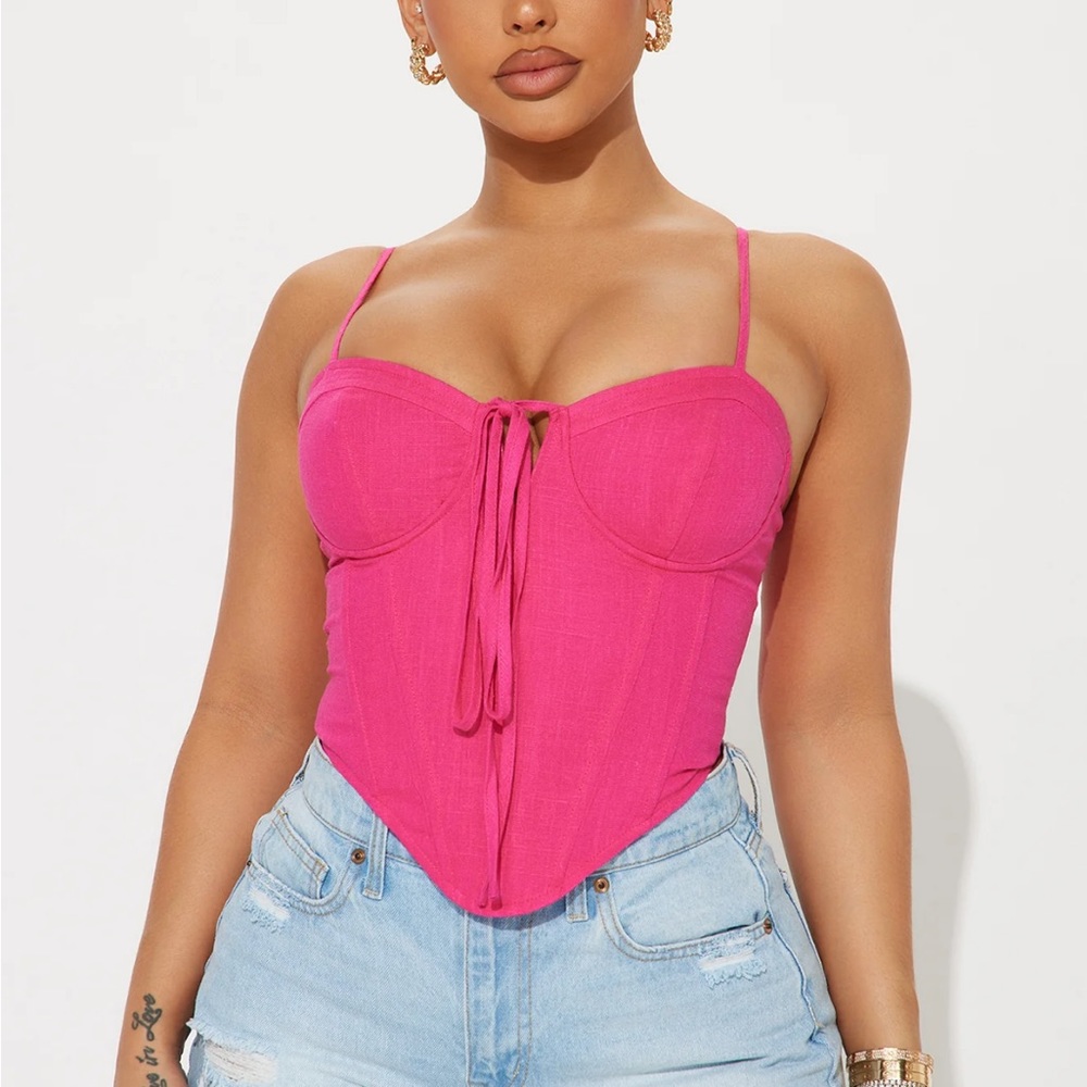 Tell Me A Secret Linen Corset Top - Hot Pink Size L